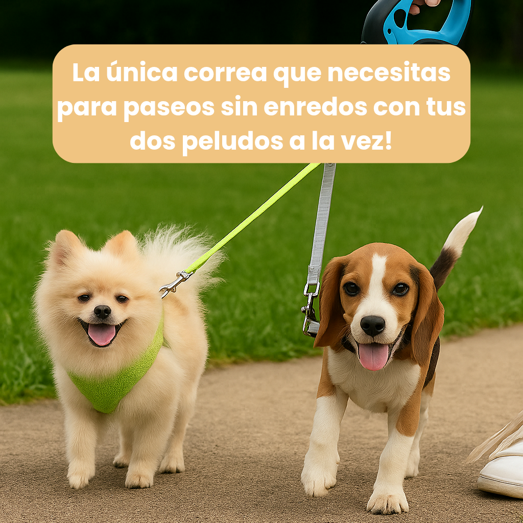 Pack Doble Paseo Premium – Correa Retráctil + Pack 4 Bolsas BIO